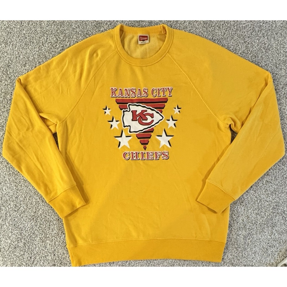 Homage Kansas City Chiefs Sweatshirt Mens XL Yellow Raglan Crewneck Oversized